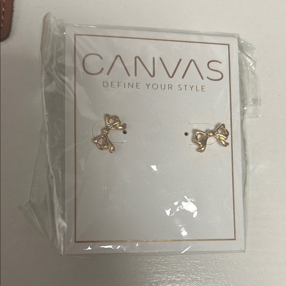 Canvas Gold Bow Earrings - Picture 1 of 1